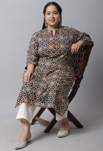 Pure Cambric Cotton Jaipuri Printed Plus Size Kurti