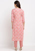 Pink Pure Cambric Cotton Jaipuri Printed Front Slit Kurti With Palazzo