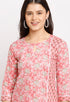 Pink Pure Cambric Cotton Jaipuri Printed Front Slit Kurti With Palazzo