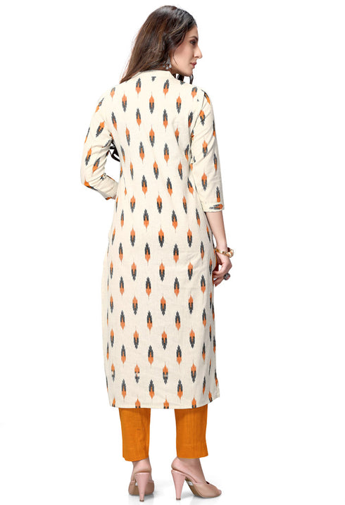 Off-White Pure Cambric Cotton Jaipuri Printed Kurti