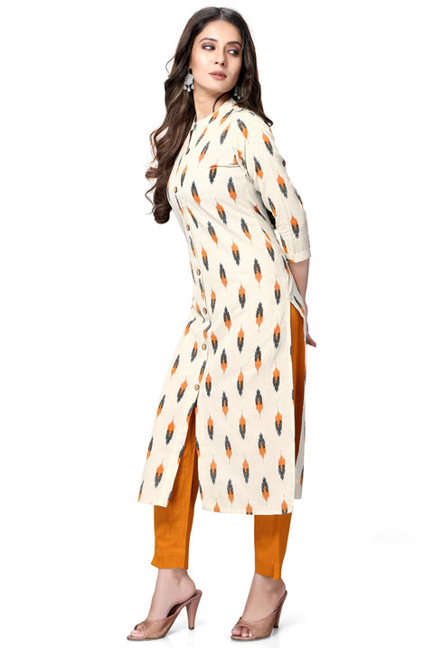 Off-White Pure Cambric Cotton Jaipuri Printed Kurti