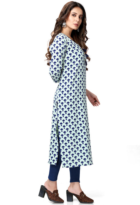 Off-White Pure Cambric Cotton Jaipuri Printed Kurti
