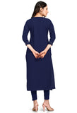 Navy Blue Pure Cambric Cotton Jaipuri Embroidered Kurti