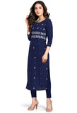 Navy Blue Pure Cambric Cotton Jaipuri Embroidered Kurti