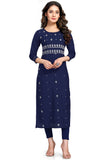 Navy Blue Pure Cambric Cotton Jaipuri Embroidered Kurti