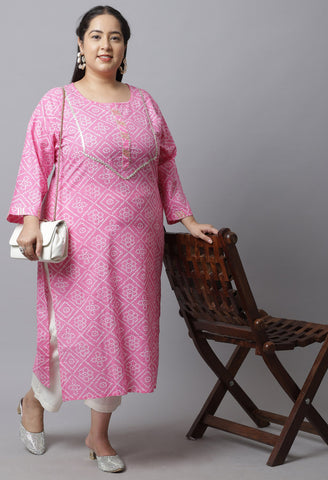 Pure Cambric Cotton Jaipuri Bandhani Printed Plus Size Kurti