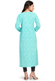 Sky Blue Pure Cambric Cotton Jaipuri Printed Kurti