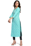 Sky Blue Pure Cambric Cotton Jaipuri Printed Kurti