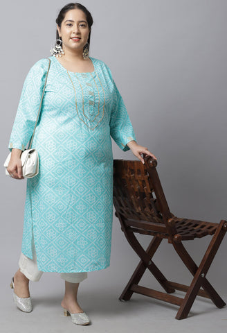 Pure Cambric Cotton Jaipuri Bandhani Printed Plus Size Kurti