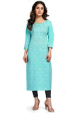 Sky Blue Pure Cambric Cotton Jaipuri Printed Kurti