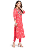 Red Pure Cambric Cotton Printed Kurti