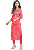 Red Pure Cambric Cotton Printed Kurti