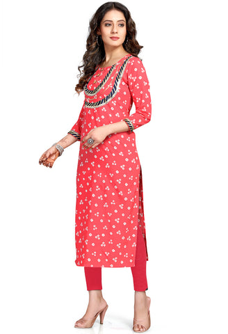 Red Pure Cambric Cotton Printed Kurti