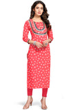 Red Pure Cambric Cotton Printed Kurti