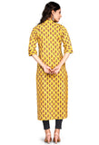 Yellow Pure Cambric Cotton Jaipuri Printed Kurti