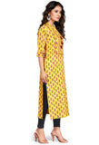 Yellow Pure Cambric Cotton Jaipuri Printed Kurti