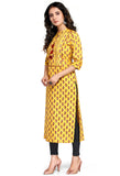 Yellow Pure Cambric Cotton Jaipuri Printed Kurti