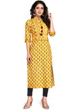 Yellow Pure Cambric Cotton Jaipuri Printed Kurti