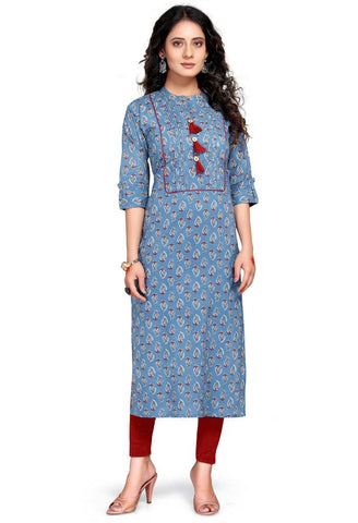 Blue Pure Cambric Cotton Jaipuri Printed Kurti