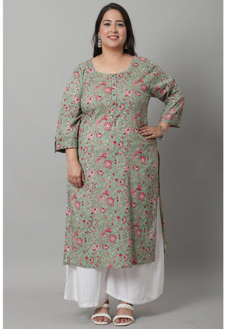 Pure Cambric Cotton Kalamkari Floral Print Kurti