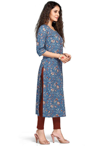 Blue Pure Cambric Cotton Jaipuri Printed Kurti