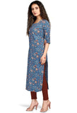 Blue Pure Cambric Cotton Jaipuri Printed Kurti