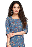 Blue Pure Cambric Cotton Jaipuri Printed Kurti