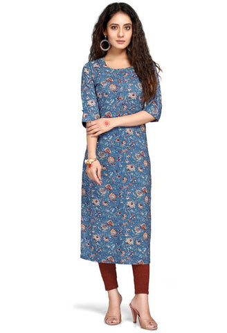 Blue Pure Cambric Cotton Jaipuri Printed Kurti