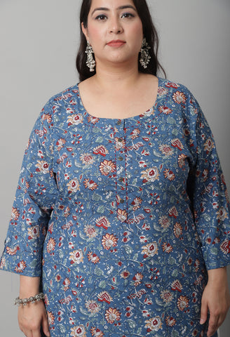 Pure Cambric Cotton Kalamkari Floral Print Kurti