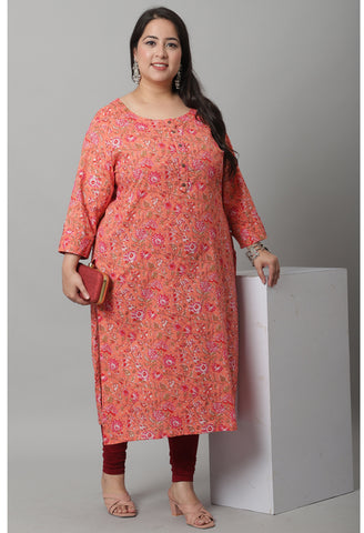 Pure Cambric Cotton Kalamkari Floral Print Kurti