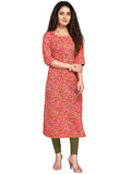 Orange Pure Cambric Cotton Jaipuri Printed Kurti