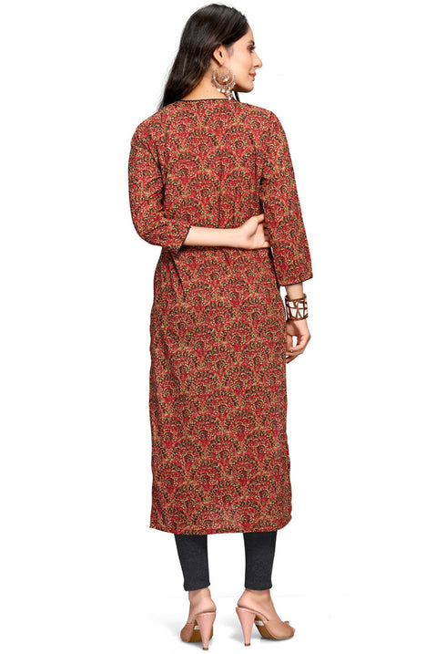 Maroon Pure Cambric Cotton Jaipuri Printed Kurti