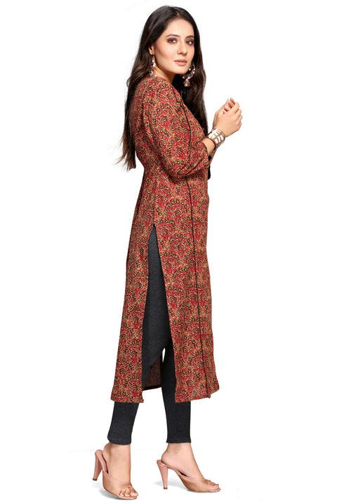 Maroon Pure Cambric Cotton Jaipuri Printed Kurti