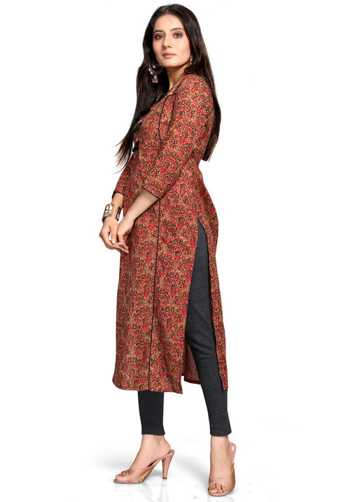 Maroon Pure Cambric Cotton Jaipuri Printed Kurti