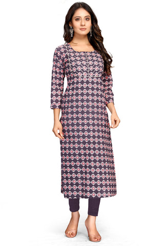 Grey Pure Cambric Cotton Jaipuri Printed Kurti