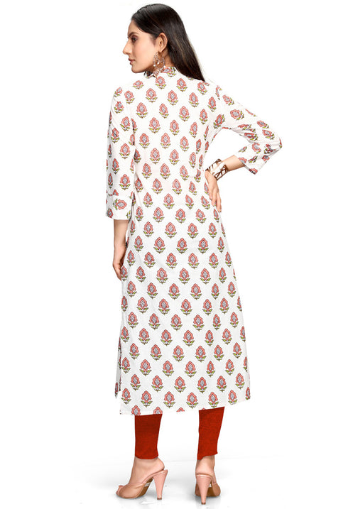 White Pure Cambric Cotton Jaipuri Printed Kurti