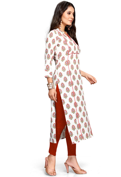 White Pure Cambric Cotton Jaipuri Printed Kurti
