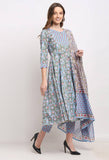 Blue Pure Cambric Cotton Printed Kurta Set With Dupatta