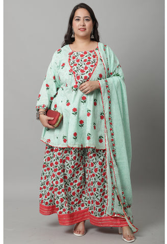 Pure Cambric Cotton Printed Kurta Set With Dupatta