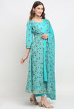 Sky Blue Pure Cambric Cotton Floral Printed Kurta Set With Dupatta