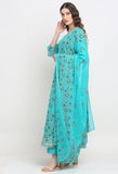 Sky Blue Pure Cambric Cotton Floral Printed Kurta Set With Dupatta