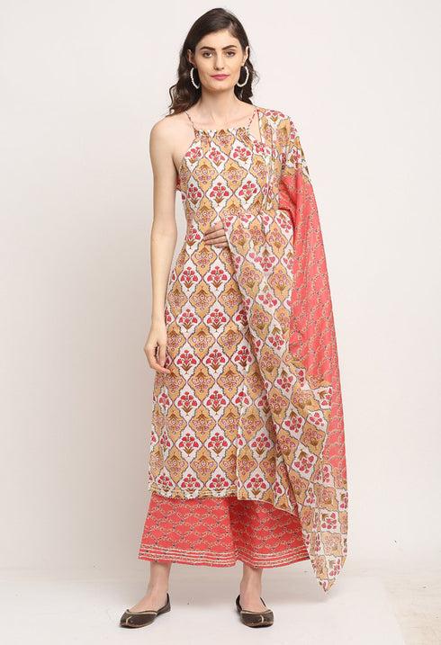 Multicolor Pure Cambric Cotton Printed Kurta Set With Dupatta