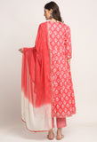 Pink Pure Cambric Cotton Floral Printed Kurta Set With Dupatta