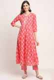 Pink Pure Cambric Cotton Floral Printed Kurta Set With Dupatta