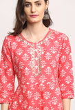 Pink Pure Cambric Cotton Floral Printed Kurta Set With Dupatta