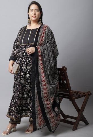 Pure Cambric Cotton Printed Plus Size Kurta Set With Dupatta