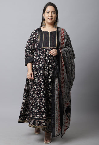 Pure Cambric Cotton Printed Plus Size Kurta Set With Dupatta