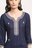 Navy Blue Pure Cambric Cotton Embroidered Kurta Set With Dupatta