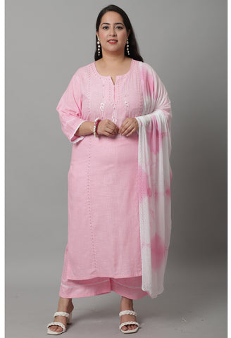 Pure Cambric Cotton Embroidered Kurta Set With Dupatta