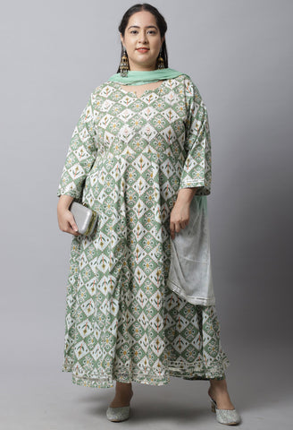 Pure Cambric Cotton Embroidered Plus Size Kurta Set With Dupatta